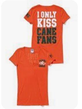 Pink x 5th & Ocean Univ of Miami “I Only Kiss Canes Fans” Deep V T-Shirt